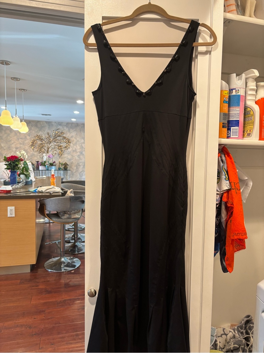 Vintage CLASS Roberto Cavalli Black V-Neck Satin and Stretch Evening Dress